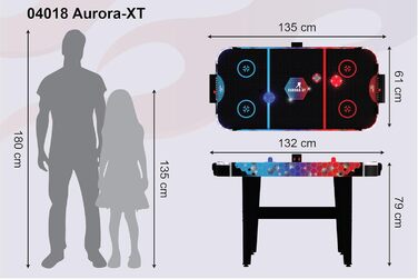 Airhockey стіл Aurora-XT від Carromco – великий стіл для аір-хокею з LED підсвіткою для дітей та дорослих від 7 років, 131x62x79 см, з LED шайбами та пушером, блок живлення