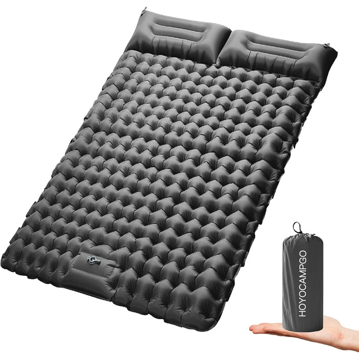 Двоспальний килимок для кемпінгу Doppel Isomatte: ультралегкий, 10 см, з самонадувною технологією та насосом, для відпочинку на природі, подорожей та піших прогулянок. Сірий колір.