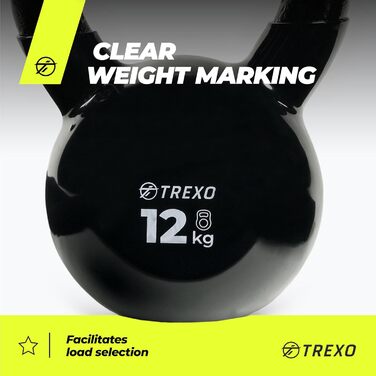 Гиря TREXO 12 кг з чавуну з вініловим покриттям для фітнесу, домашніх та тренажерних залів