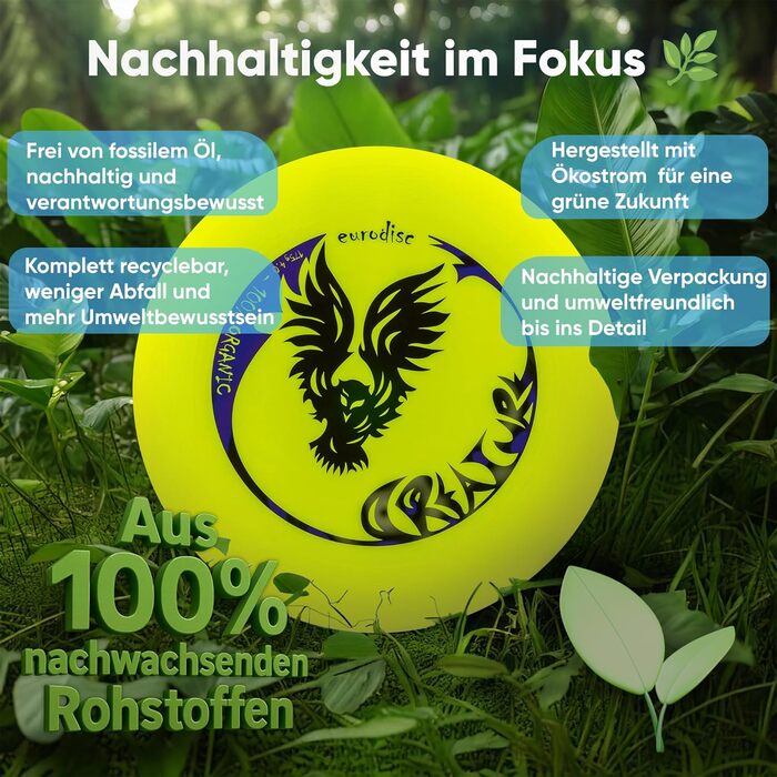 Фрісбі спортивне Eurodisc 175г Organic Ultimate 'Creature' жовте - професійний диск для змагань з біопластику