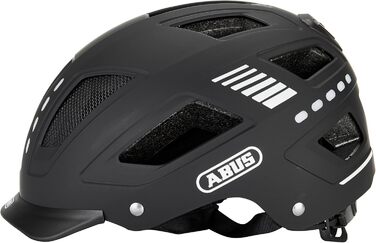 Велосипедний шолом ABUS Hyban 2.0 LED з підсвіткою, чорний, розмір M (52-58 см), переднє і заднє світло, міцна жорстка оболонка, для чоловіків та жінок