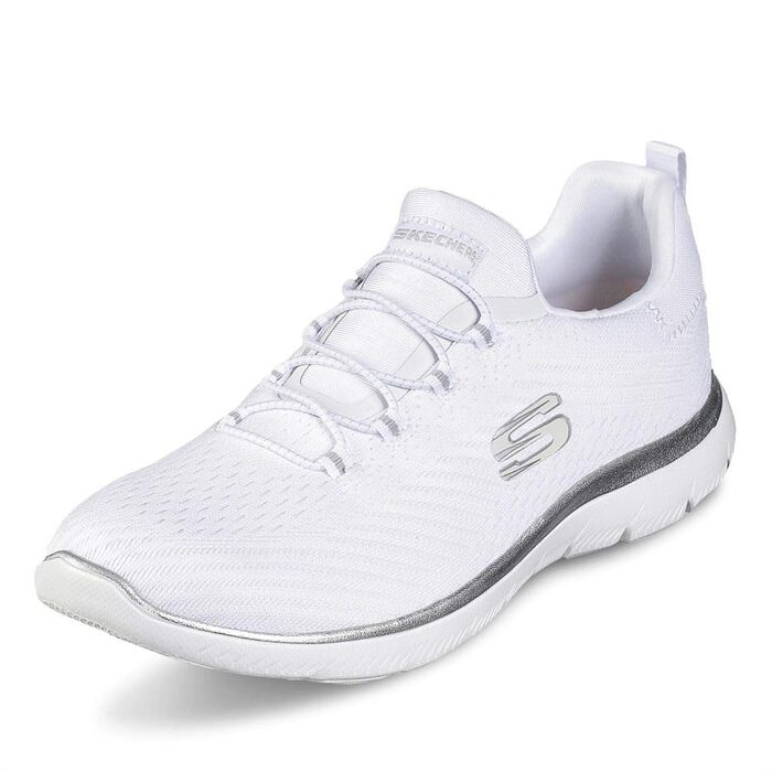 Кросівки жіночі Skechers 149036-BKLB білі сітчасті з срібною обробкою, 37 EU