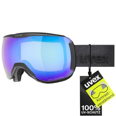 Гірськолижна маска uvex downhill 2100 CV з контрастною лінзою, широким оглядом та вузькою рамою, чорна матова/блакитно-зелена, унісекс