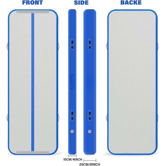 Гімнастичний надувний мат Dwzdd Air Track для дітей та дорослих, килим для тамблінга, гімнастики та чирлідингу, світло-блакитний (400x100x10 см)