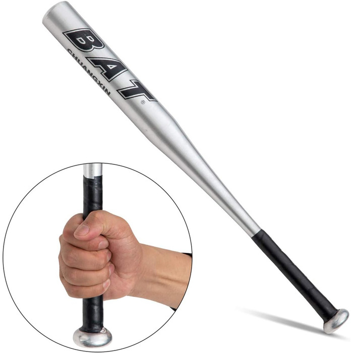 Біта бейсбольна алюмінієва 25'' (63,5 см) з рукавичкою для лівої руки, для софтболу, тренувань, молоді та дорослих, срібляста