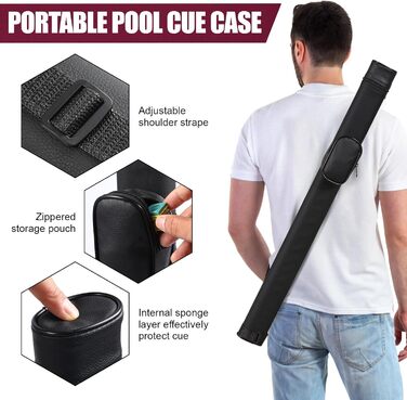 Більярдний кий ASMPCUE 58'' з чохлом з PU шкіри, канадський клен, 13 мм наконечники, для професійних гравців