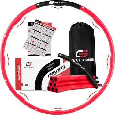 Хула-хуп обруч GATE FITNESS для дорослих та дітей | 1.2-2 кг | 6-8 сегментів | Фітнес-обруч з піни (червоно-чорний)