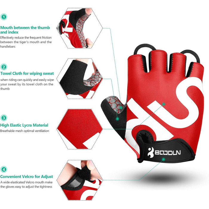 Велосипедні рукавички чоловічі Daen Soer - рукавички напівпальці для гірського велосипеда, шосе, даунхілу, повсякденного використання (червоні, M)