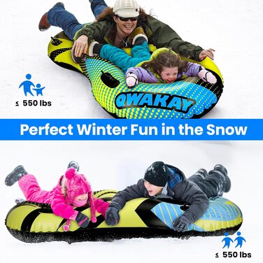 Надувний сніговий тюб з буксирувальною лінією, 47-49-68 дюймів. Міцний корпус, зносостійкий та морозостійкий матеріал. Зимовий спорт для дітей та дорослих. Подвійне сидіння 68 дюймів