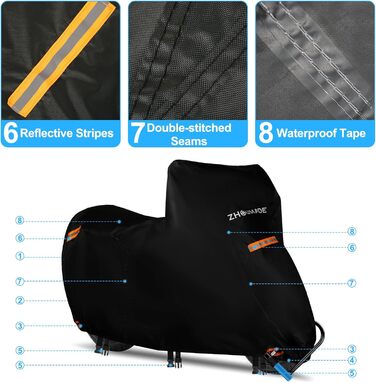 Водонепроникний чохол для мотоцикла Mini Motorrad Abdeckplane Outdoor, 420D Oxford, з відбиваючими смугами, сумісний з Honda Grom, MSX125, Navi, Monkey 125, ролер 50cc (175x66x110cm)