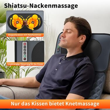 Електрична масажна подушка для крісла з підігрівом та вібрацією для спини та шиї, масажер для всього тіла, Шиацу масаж (2.0)