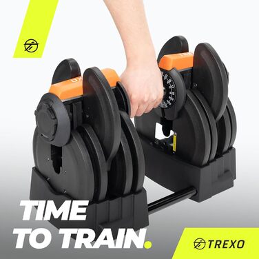 TREXO Регульований набір 2в1: гантелі та штанга 2-41 кг, залізо, ергономічна ручка, для фітнесу та силових тренувань