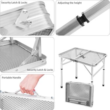 Складаний туристичний столик EASTSTORM 60x40 см з металевою сіткою, 2 рівня висоти, для кемпінгу та відпочинку на природі