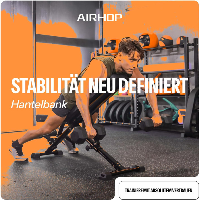 Складана лавка для тренувань AIRHOP Upgrade, мультифункціональна (похила/рівна) для всього тіла, швидко складається, компактна для дому та спортзалу