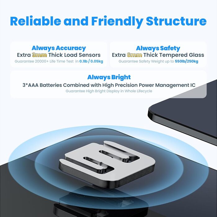 Ваги Vitafit для тіла з Bluetooth, аналіз складу тіла (жир, BMI, м'язи), максимальне навантаження 250 кг, точність, чорний