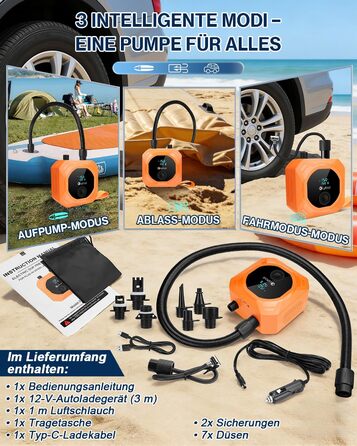 Електричний акумуляторний насос для SUP Lytool 50 PSI, компресор 12V DC та Type-C з функцією автостопу та LED-підсвіткою для сапбордів, човнів, каяків та кайтсерфінгу