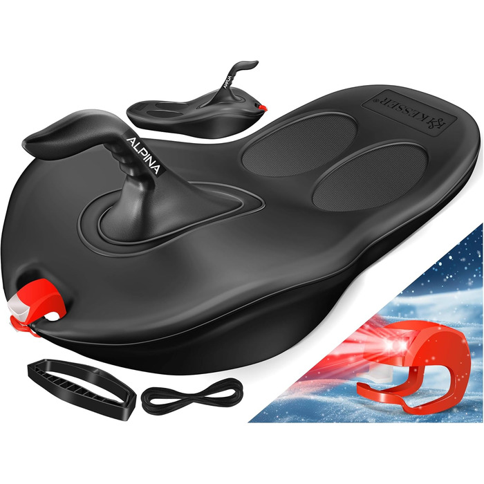 Кесер® Бобслей Bob Schneebob Alpina з LED-підсвіткою, тросом, для дітей та дорослих, пластиковий, чорний