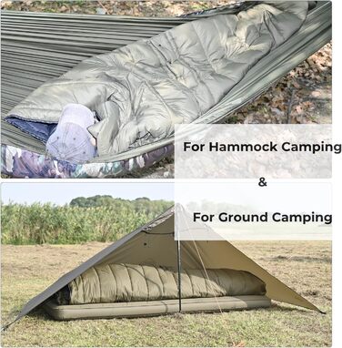 Спальний мішок OneWind для кемпінгу та гамака, 3 сезони, теплий плед, пончо, захист від холоду, ізоляція, для відпочинку на природі, піших прогулянок, зелений. Діапазон температур: 2°C~10°C (Deluxe). Розміри: 230x160 см та 200x137 см