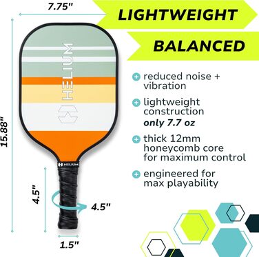 Набір ракетки для піклболу Helium, 4 шт., сертифікат USAPA, графіт-склоповерхня, легкий сотковий кор, 12 мм, багатокольоровий