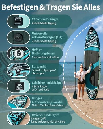 SUP дошка COOLCAA 355 см надувна, з веслом та аксесуарами, для дорослих до 222 кг