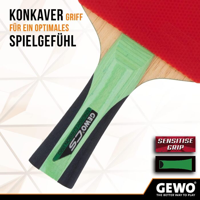 Настільний тенісний ракетка GEWO CS Energy Carbon Pro, ITTF, карбонова, контрольний наклад, висока обертальність, 2.0 мм губка, увігнута ручка