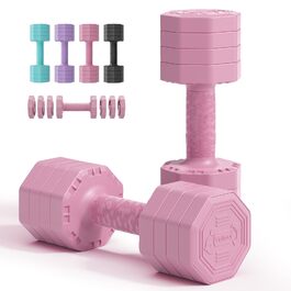 Набір гантелей Yoleo регульований 2/4 шт. для дому, 2 кг, 3 кг, 4 кг, 5 кг, з м'яким TPR-покриттям, для тренувань всього тіла (рожевий)