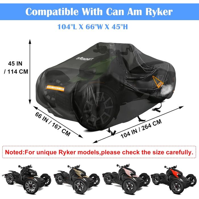 Чохол для тримака мотоцикла Trike, водонепроникний, 420D Oxford, Honda Trike Shelter (Ryker)