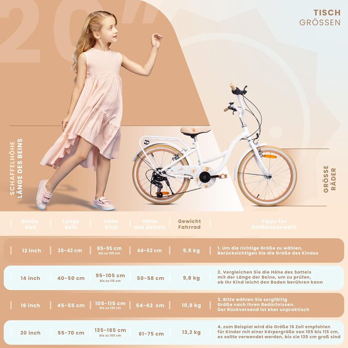 Дитячий велосипед Sun Baby Flower 20 дюймів, 6 швидкостей, Shimano, для дівчаток 6-10 років, регульований