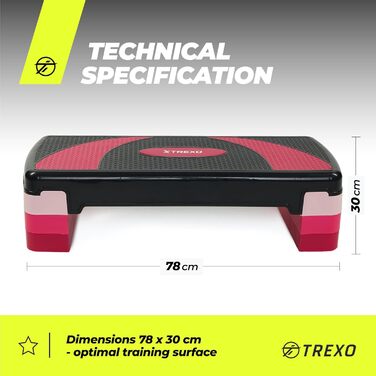 Аеробічний степ TREXO 78x30 см, регульований, поліпропілен, рожевий, для фітнесу та кардіо