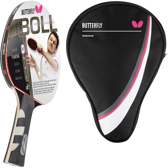 Професійна ракетка для настільного тенісу Butterfly Timo Boll Platin 85025 з ITTF сертифікованою накладкою Pan Asia, анатомічна ручка, у комплекті чохол CC1, для змагань та досвідчених гравців