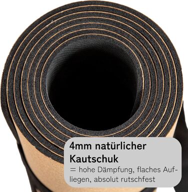 Йога мат Premium Kork: з натурального каучуку та корку | 100% натуральний та екологічний | 183 x 66 x 0,4 см | з чохлом для перенесення | антиковзаюча | без шкідливих речовин | без TPE | міцний та довговічний | дизайн Мандала