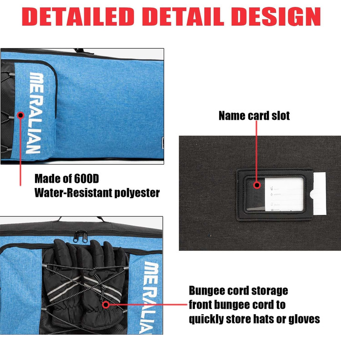 Чохол для сноуборду MERALIAN для подорожей літаком, 165 см, чорний/синій. Зберігає сноуборд, черевики, одяг, шолом та спорядження.