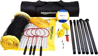 Amazon Basics Комплект для волейболу та бадмінтону, сітка, стійки, аксесуари