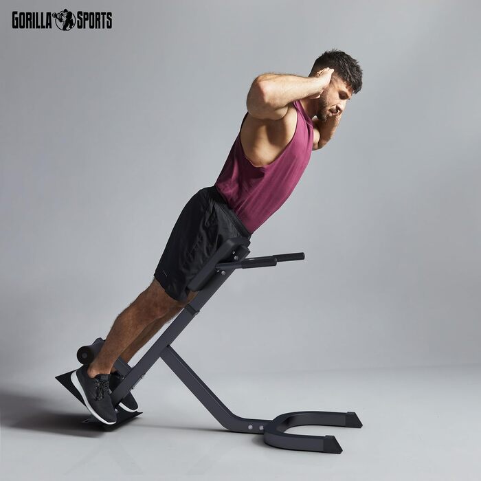 Рюкзак-тренажер GORILLA SPORTS® - 5-позиційний, до 120 кг, з фіксацією ніг, чорний. Тренажер для спини, гіперрозгинання, прес, для дому