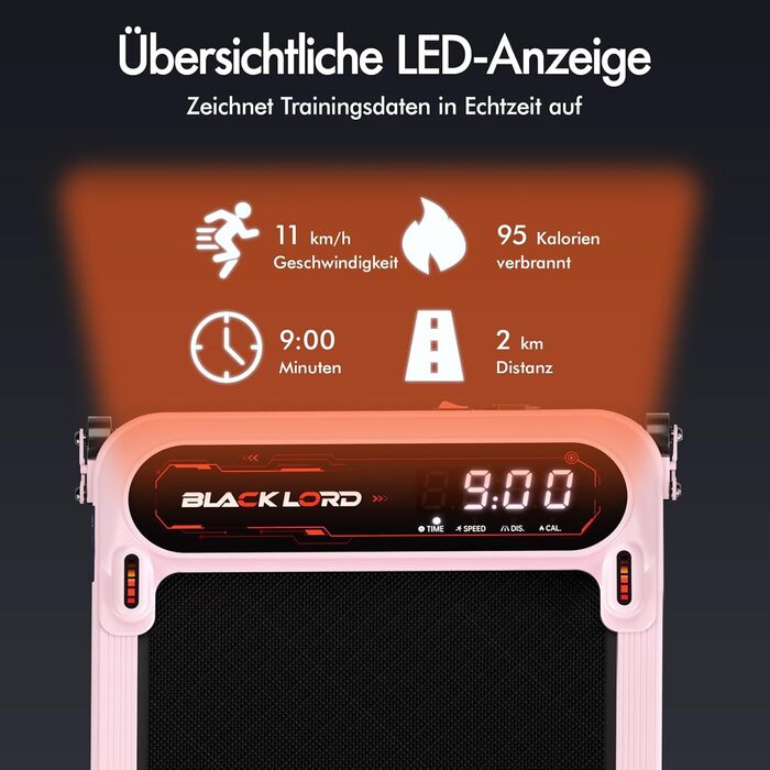 Біговий тренажер BLACK LORD X7 з мотором 3.0PS, Bluetooth, нахил 3 рівні, LED дисплей, пульт керування, рожевий