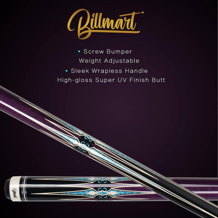 Більярдні кийки з жорстким кейсом, 2 шт., 147,3 см, з наконечником 13 мм, для більярдного столу, Pool Queue, 19-21 oz, фіолетовий колір