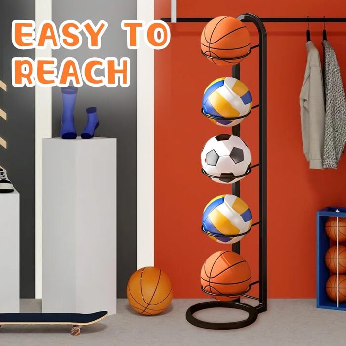 Стійка для зберігання м'ячів 5-ти ярусна, органайзер для баскетболу та футболу