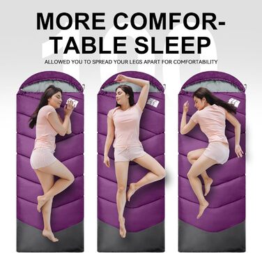 Спальний мішок для дорослих у холодну погоду, водонепроникний, легкий, для великих людей, з компресійним мішком, для кемпінгу, походів, відпочинку на природі та в приміщенні (1,8 кг, фіолетовий)