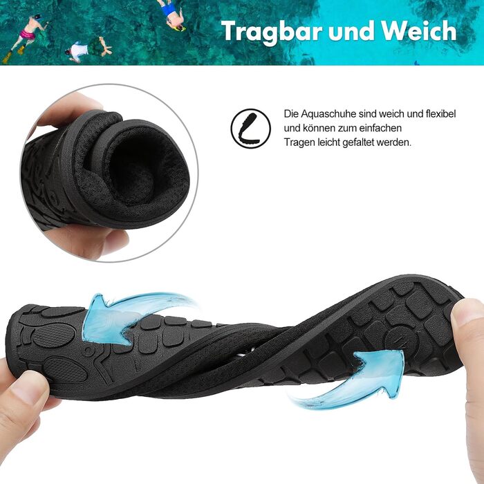 Шкарпетки для плавання та водних видів спорту Sixspace: чоловічі та жіночі, швидковисихаючі, з неопрену, розмір 34-47, чорний