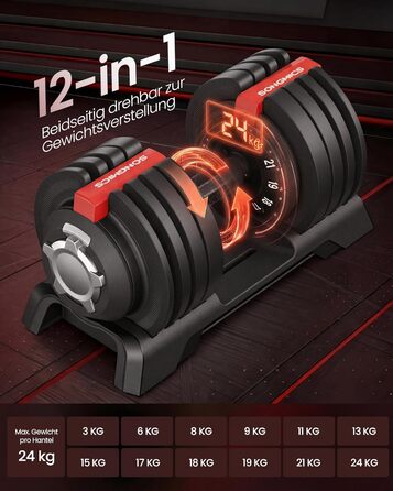 Набір роздвоєних гантелей SONGMICS (2 x 24 кг) зі стійкою, прогумовані ручки для фітнесу та силових тренувань вдома