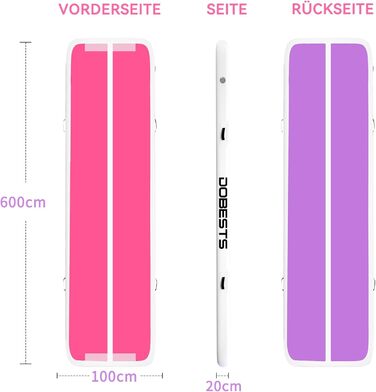 DOBESTS Airtrack Matte - Килимок для гімнастики та фітнесу, 600x100x20 см, рожевий та фіолетовий