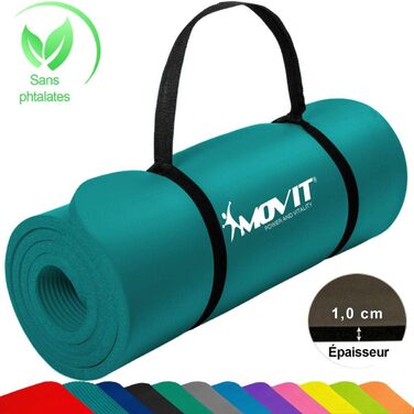 Гімнастичний килимок MOVIT для фітнесу та йоги, гіпоалергенний, без фталатів, синій петроль, 183x60x1.0 см