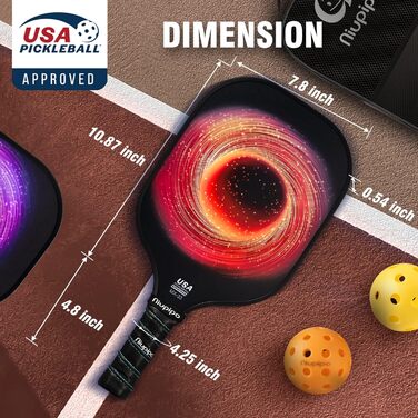 Набір ракет для піклболу Niupipo: 2 шт., фібергласова поверхня, поліпропіленовий сердечник, зручна ручка, легкі, з сумкою. Оранжевий та фіолетовий кольори