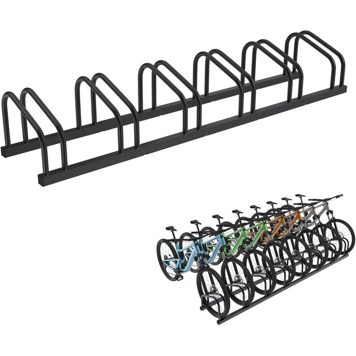 Стійка для велосипедів HENGMEI на 6 велосипедів, сталева, чорна. Підходить для шин шириною 30-65 мм. Настінний/підлоговий монтаж.