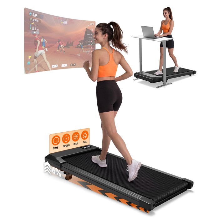 Бігова доріжка для ходьби та бігу MJWW Raceable з регульованим нахилом (6-9%), складна, 2.5/3.0 к.с., з керуванням через додаток, тиха, для дому та офісу, LED-дисплей, 90 см, чорна