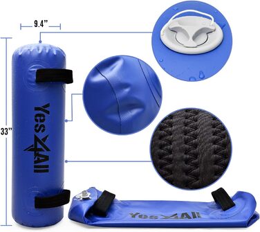 Мішок для фітнесу Yes4All з водою 36.3 кг, Aqua Bag для тренувань, великий, прозорий темно-синій