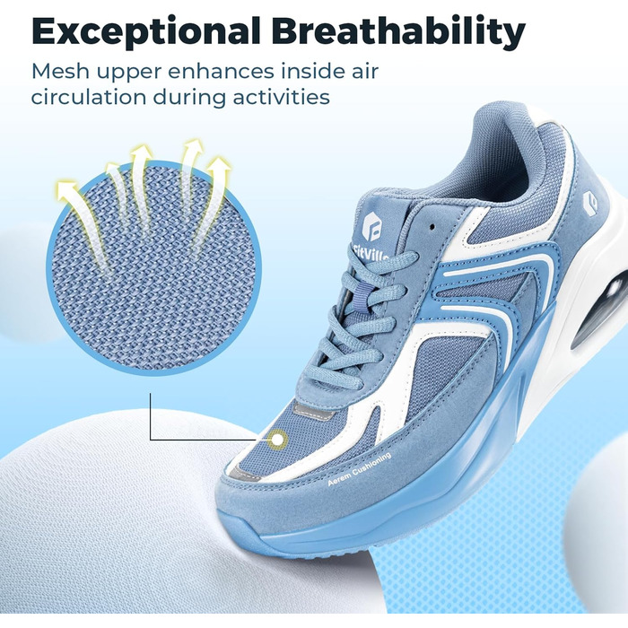Жіночі кросівки FitVille з повітряною подушкою, широка колодка, для бігу та ходьби, зручні фітнес-кросівки (37 EU X-Weit, блакитний)