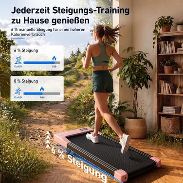 Бігова доріжка DeerRun Walking Pad з ухилом 6%, для дому та офісу, з додатком, LED-дисплеєм та пультом, до 136 кг (Рожева)