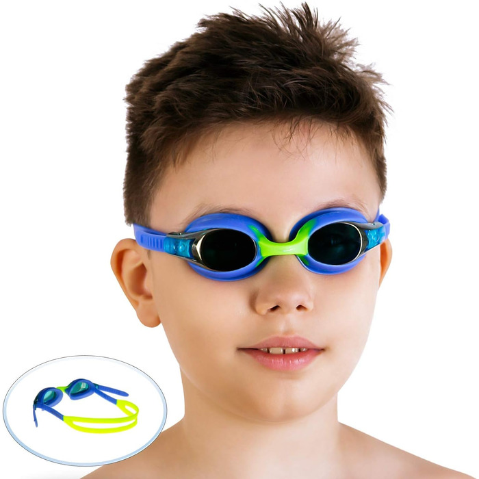 Дитячі плавальні окуляри AqtivAqua MJR, антифог, UV-захист, водонепроникні, м'який силікон, сині/жовті