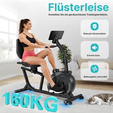 Ергометр Wenoker для дому з магнітною гальмом, датчиками пульсу та LCD-дисплеєм, 16 рівнів опору, до 160 кг, спинна опора, для літніх людей